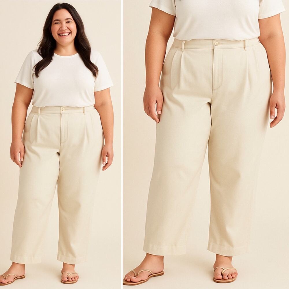 Lauren Ralph Lauren Chino Pants Winter Cream Pleated Stretch Lined Size 16